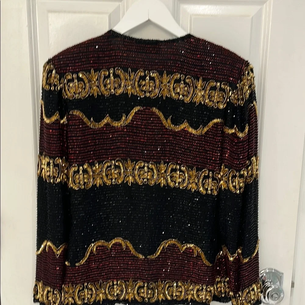 Laurence Kazar Black,burgundy, and Gold Ornate Blazer - Picture 5 of 9